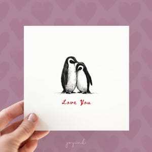 Geïllustreerde pinguïnkaart, aanpasbare liefdeskaarten voor man-vrouw, gelukkige verjaardagskaarten voor haar hem, Valentijnsdag Love You-kaarten