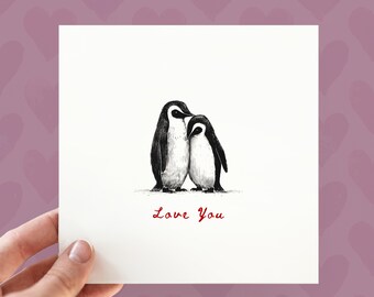 Carte illustrée de pingouins, cartes d'amour personnalisables pour mari et femme, cartes de joyeux anniversaire pour elle, cartes d'amour pour la Saint-Valentin