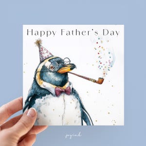 Tarjeta personalizada de pingüino para el Día del Padre, tarjetas divertidas para papá, esposo, abuelo, tarjetas para niños, tarjetas de pingüino, regalos para amantes de los animales, tarjeta original