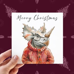 Carte de Noël personnalisée avec dinosaure, carte de dinosaure personnalisable pour lui, carte de Noël joyeux Noël dinosaure tricératops pour papa enfants