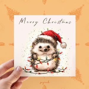Cartão de Natal personalizado de ouriço, cartões de Natal personalizáveis de ouriço para amantes de animais, cartões de ouriço para ele
