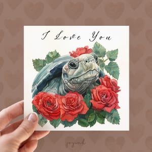 Tarjetas de San Valentín personalizadas con forma de tortuga, tarjetas de amor animal para esposa, tarjetas de "te amo" para él, tarjetas de tortuga para ella, tarjetas de amor con forma de tortuga