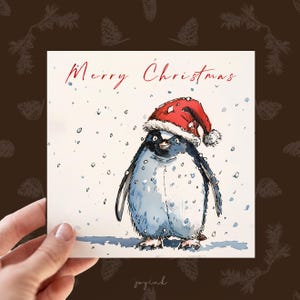 Tarjeta navideña personalizada con pingüino, tarjeta navideña para amantes de los animales, tarjeta navideña personalizada, tarjeta navideña ilustrada con pingüino, tarjeta para niños