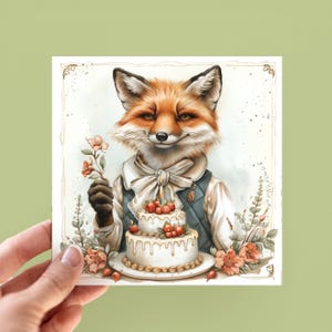 Cartes d'anniversaire renard, cartes de gâteau d'anniversaire animaux, jolie carte pour elle et lui, cartes animaux pour enfants, message personnalisé