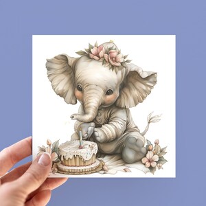 Baby Elefant Geburtstagskarte, illustrierte Elefant Geburtstagskarten, Kinderkarten, Karte für Mädchen und Jungen, personalisierte Nachricht, gefaltete Karte