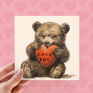 Tarjetas de San Valentín personalizadas con osito de peluche, tarjetas de cumpleaños infantiles, tarjetas de feliz cumpleaños para bebés, tarjetas de San Valentín, nombres personalizados