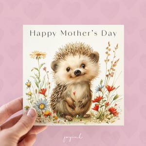 Cartes personnalisées pour la fête des mères, carte bébé hérisson pour maman, cadeaux pour maman, cartes animaux de la forêt pour elle, cartes florales joyeuse fête des mères