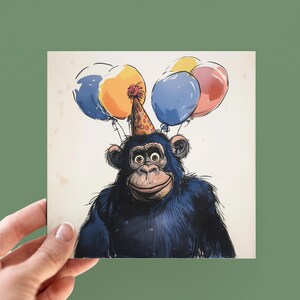 Linda tarjeta de cumpleaños de chimpancé, tarjetas de felicitación de chimpancé divertidas, tarjetas de animales, tarjeta para papá, tarjeta para amigo, tarjeta para él, personalizada