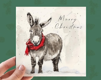 Cartão de Feliz Natal de Burro, Cartão de Natal de Burro, Cartão de Natal Personalizado, Cartões de Animais de Fazenda, Cartão de Burro, Cartão para Ele, Cartão de Animal Personalizado