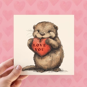 Cartes personnalisées de Saint-Valentin loutre, cartes d'amour personnalisées de loutre pour les amoureux des animaux, cartes d'anniversaire de loutre pour lui, carte t'aime pour lui, loutre