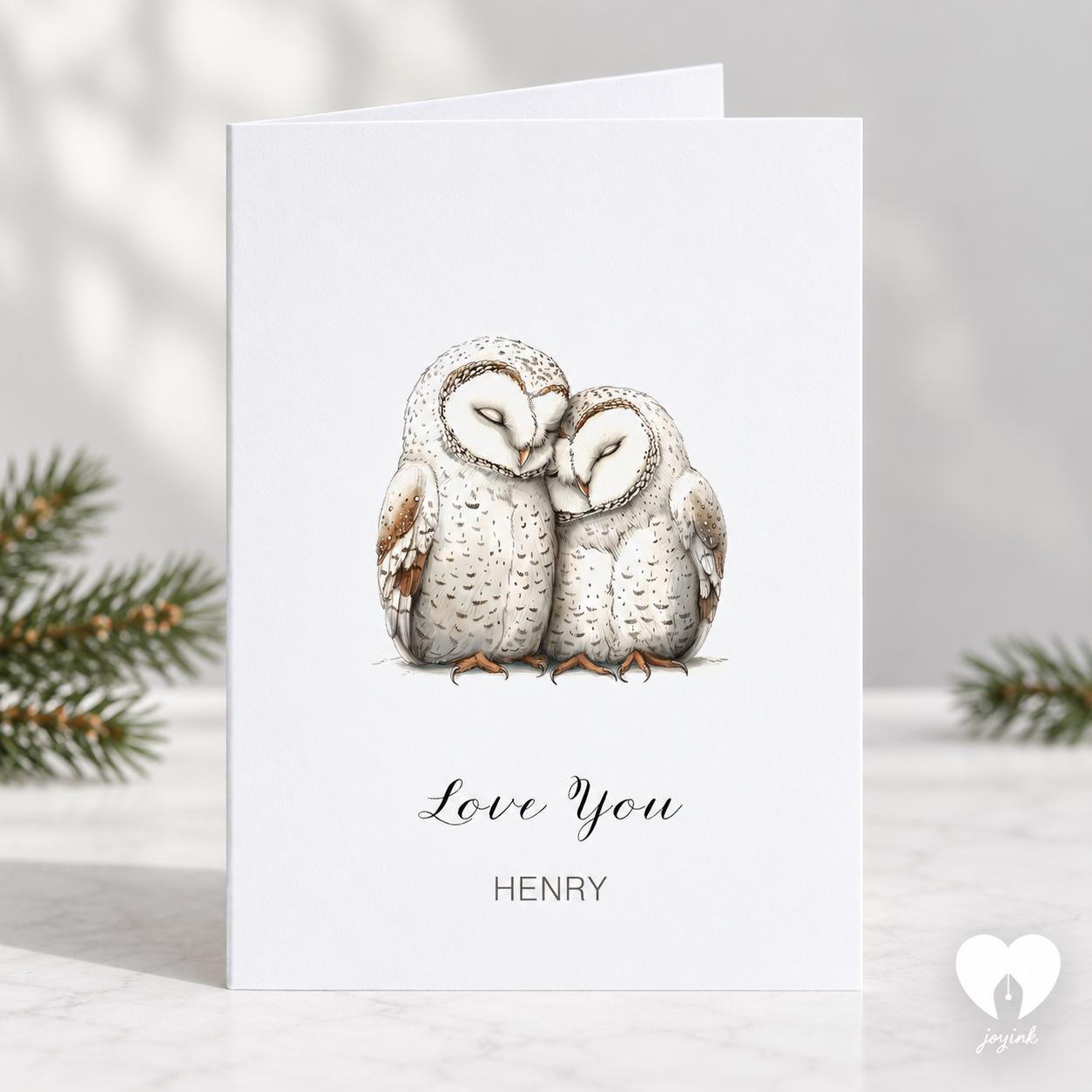 Personalised Owl Love You Card | Cosy Owl Couple | Anniversary or Valentine Card | Ships from USA
