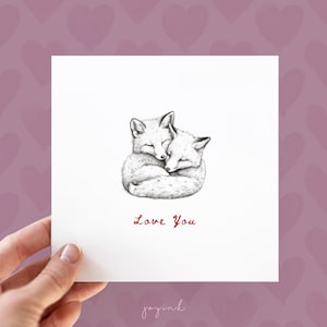 Cartão personalizado de raposa da neve, cartões de amor animal para marido e mulher, cartão de aniversário personalizável, cartão de feliz dia dos namorados, cartões desenhados à mão
