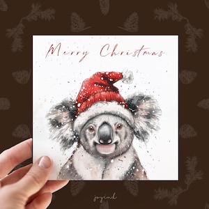 Tarjeta navideña personalizada de koala, tarjeta navideña para amantes de los animales, tarjeta navideña personalizada, tarjetas navideñas ilustradas de koalas, tarjetas de vida silvestre