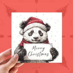Personalisierte Panda Weihnachtskarte, Benutzerdefinierte Weihnachtstierkarte für Ihn Ihre Kinder, Lustige Pandakarten, Alles Gute zum Geburtstag, Jeder Name, Merry Xmas