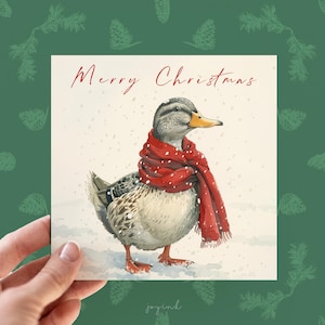 Cartão de Natal de pato personalizado, cartão para amantes de animais de fazenda, cartão de pato personalizado, cartão para ele e para ela, cartão de feriado de pato, pato aquarela
