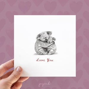 Personalised Koala Card, Love You Cards for Husband Wife, Cute Cards for Mum Dad, Happy Valentine's Day, Card for Kids, Cute Animal Cards