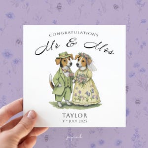 Carte de mariage personnalisée, carte de M. et Mme, nom de famille personnalisé, félicitations aux jeunes mariés le jour de votre mariage ; Cartes d'anniversaire, cadeaux pour chiens