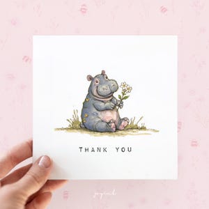 Tarjeta de agradecimiento personalizada de hipopótamo, tarjetas de agradecimiento para profesores, tarjeta de agradecimiento preescolar, tarjeta para mamá; tarjetas de hipopótamo; tarjetas de cumpleaños para niños
