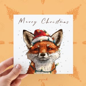 Carte de joyeux Noël personnalisée avec renard, cartes de voeux de Noël personnalisables avec renard pour les amoureux des animaux, cartes de renard dessinées à la main pour lui