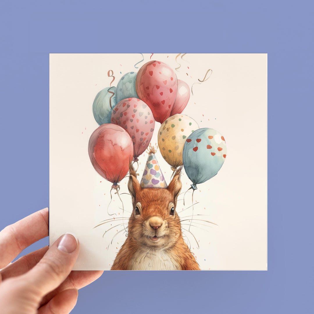 Red Squirrel Party Birthday Cards, Squirrel Cards, Card for Kids, Card ...