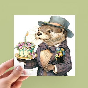 Carte d'anniversaire castor personnalisée, cartes illustrées d'animaux de la forêt, cartes d'anniversaire d'animaux mignons, cadeaux pour amoureux des castors, carte pour papa