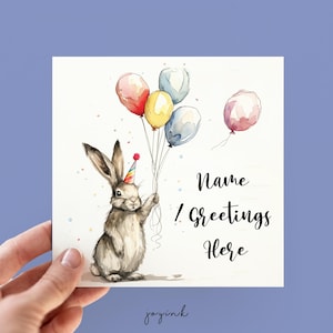 Biglietti di compleanno personalizzati con coniglietto, biglietti di compleanno per amanti degli animali, lepre, biglietto di coniglio per bambini, biglietto per lei, biglietti di anniversario personalizzati