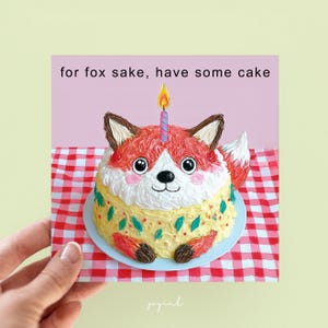 Cartes d'anniversaire personnalisées renard pour elle, cartes drôles pour petite amie, cartes d'anniversaire petit ami, pour l'amour du renard, avoir un gâteau, carte pour lui