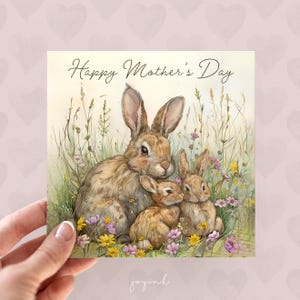 Tarjetas personalizadas para el Día de la Madre, tarjetas de conejito para mamá, tarjetas de liebre para el Día de la Madre, tarjetas de conejo para ella, tarjetas para niños, animales del bosque