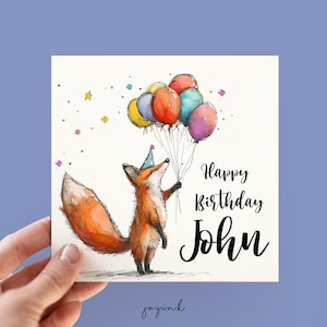 Personalisierte Rotfuchs-Geburtstagskarten, Name personalisierbar, Kindergeburtstag-Party Einladungen, Tierliebhaber-Hochzeitstagskarten, alles Gute zum Geburtstagkarte
