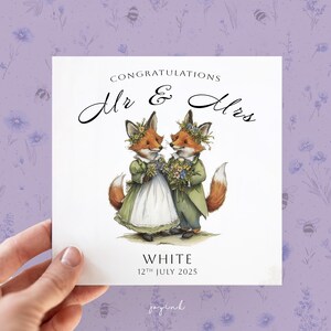 Carte de mariage personnalisée, carte de M. et Mme, nom de famille personnalisé, félicitations aux jeunes mariés le jour de votre mariage ; Cartes d'anniversaire, cadeau pour amoureux du renard
