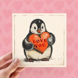 Cartes personnalisées de pingouin pour la Saint-Valentin, cartes de pingouin personnalisées pour les amoureux des animaux, cartes d'amour pour maman pour enfants, cartes d'anniversaire de pingouin pour papa