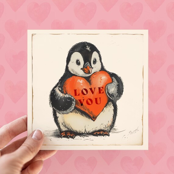 UK Greetings Valentinstagskarte Für Ehemann - Süßes Pinguin-Design, 159 X 159 Mm, Mit Umschlag