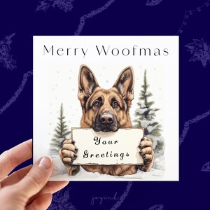 Personalisierte Deutscher Schäferhund Karte, Weihnachtskarte für Hundeeltern, Deutscher Schäferhund Weihnachtskarte für Hund Papa Hund Mama, Merry Woofmas, Individuelle Hundekarten