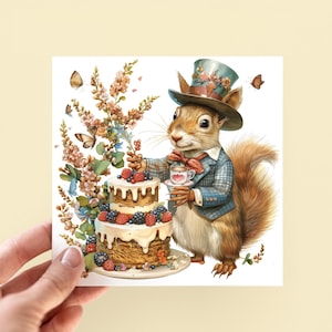 Gepersonaliseerde rode eekhoorn verjaardagskaart, verjaardagskaarten schattige dieren, geïllustreerde eekhoorns, verjaardagskaarten voor kinderen