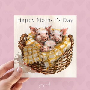 Tarjetas personalizadas para el Día de la Madre, Tarjetas lindas para mamá, Tarjetas de cerditos para ella, Tarjetas personalizables para el Día de la Madre, Regalos para mamá y esposa.