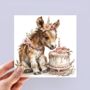 Carte d'anniversaire poney, carte illustrée animaux de la ferme, carte pour enfant, carte pour fille et garçon, cartes d'anniversaire bébé animal, message personnalisé