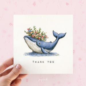 Tarjeta de agradecimiento personalizada de ballena azul, tarjeta de agradecimiento por graduación para profesores, tarjeta de agradecimiento para niñeras, voluntarias, mamás y amigas, regalo de ballena.