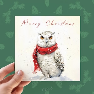 Carte de joyeux Noël personnalisée hibou des neiges, cartes de Noël personnalisables hibou de Noël pour les amoureux des animaux, carte de voeux de vacances de Noël pour elle