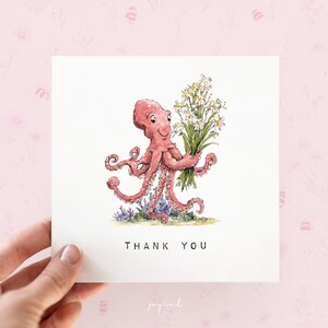 Personalised Octopus Thank You Card, Illustrated Thank You Card for Teachers Doctors Friends, Octopus Card for Her Him Kids, Big Thank You