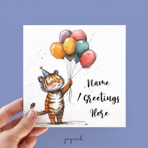 Personalised Tiger Birthday Card, Anniversary Greeting Cards for Animal Lovers, Big Cats Cards for Kids, Customisable Party Invitations