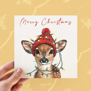 Personalised Reindeer Merry Christmas Card, Customisable Deer Christmas Holiday Greeting Cards for Animal Lovers, Reindeer Cards for Him