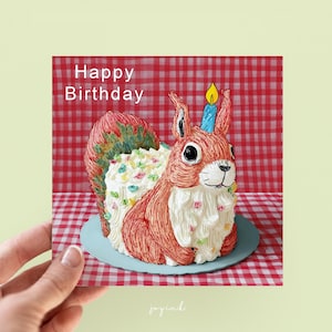 Carte d'anniversaire personnalisée écureuil roux pour femme mari, cartes d'anniversaire pour enfants, l'heure du gâteau, carte écureuil pour anniversaire d'amis, animal