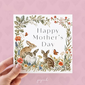 Carte personnalisée pour maman, jolie carte de fête des mères pour les amoureux des animaux, animaux sauvages du chalet du printemps, cartes de voeux de printemps anglais pour elle