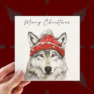 Biglietto di Natale personalizzato con lupo, biglietto di Natale personalizzato per gli amanti della fauna selvatica, biglietti con animali artici per lui, biglietti di Natale per papà, buone feste
