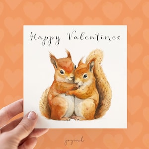 Carte personnalisée Saint-Valentin écureuils roux, cartes écureuils personnalisables pour lui, cartes amour écureuils pour femme, cartes animaux pour couples