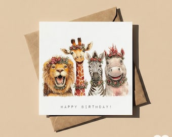 Personalisierte Geburtstagskarte mit Safari-Tieren | Individueller Name | Partytier