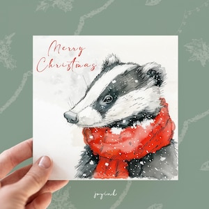 Badger Christmas Card, Xmas Cards for Wildlife Lovers, Christmas Cards for Wife Husband Him Her, Animal Lover Gifts, Illustrated Cards