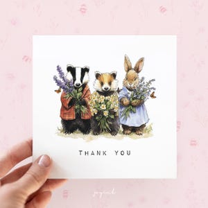 Cartão de agradecimento personalizado com animais da floresta, cartão de agradecimento ilustrado para professores, voluntários, colegas, cartão de agradecimento por tudo