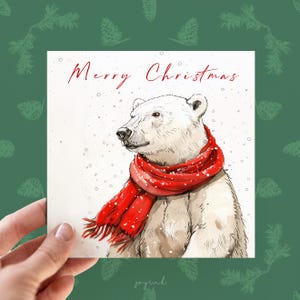 Carte de Noël ours polaire, joyeux Noël, carte personnalisée ours polaire, carte pour lui, cartes ours polaire, cartes amoureux des animaux de l'Arctique