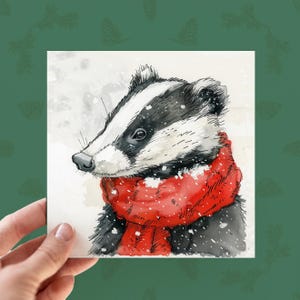 Carte de joyeux Noël de blaireau, carte de Noël pour les amoureux de la faune, cartes de blaireau, carte illustrée d'animaux de la forêt, carte pour lui et elle